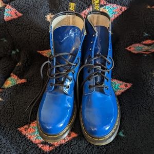 Dr Martens Electric Blue Patent Leather Boots W10
